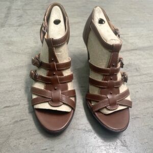 Sofft Womens Solana Sandal Size 9 Brown Leather Block Heel Strappy Dress Shoes
